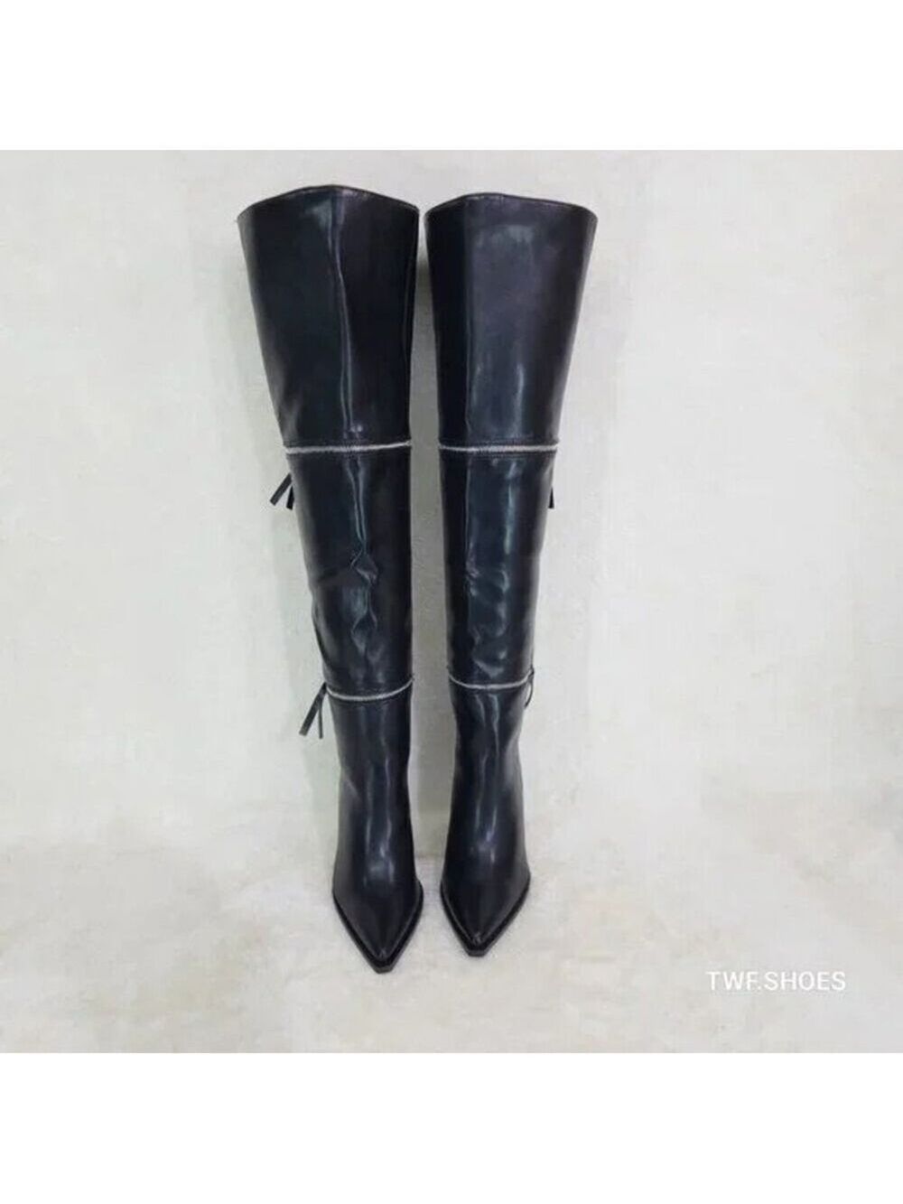 NIB Alexa Western Wedge All in One Zipper Shaft Ankle Knee & Thigh Boots Black - Picture 10 of 15